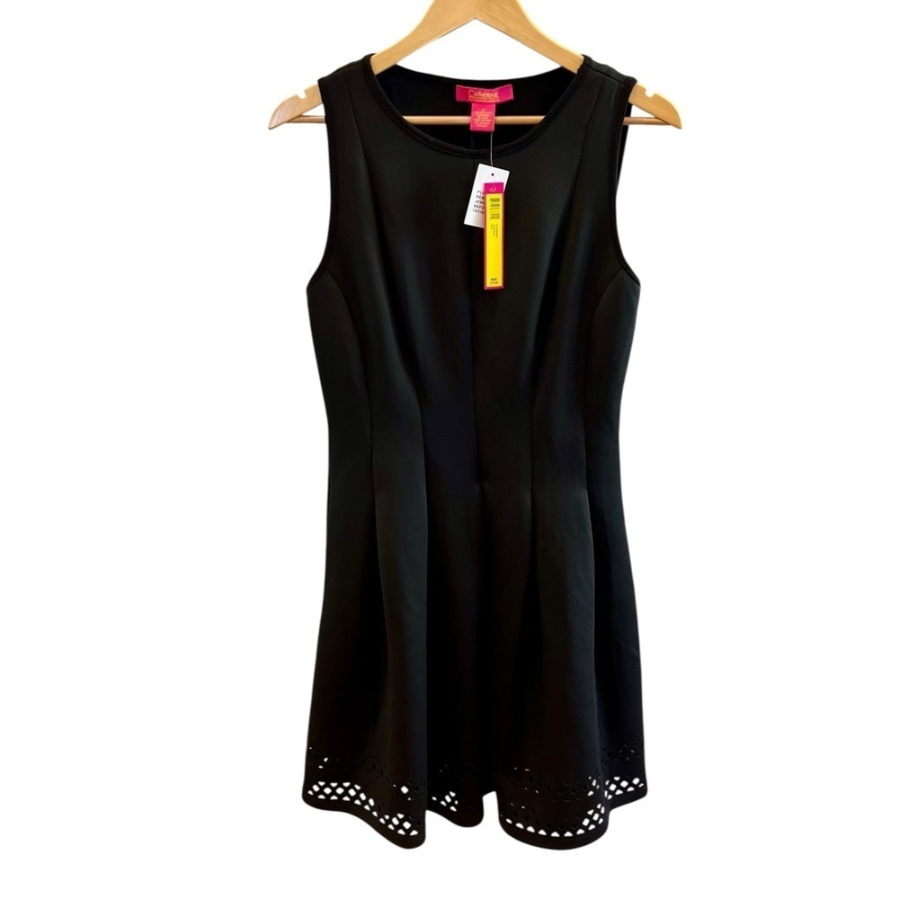 NWT Catherine Malandrino Laser Cut Hem Sleeveless A-line Knee Length Dress Black